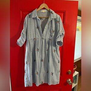 Orange Creek blue and white embroidered dress size large